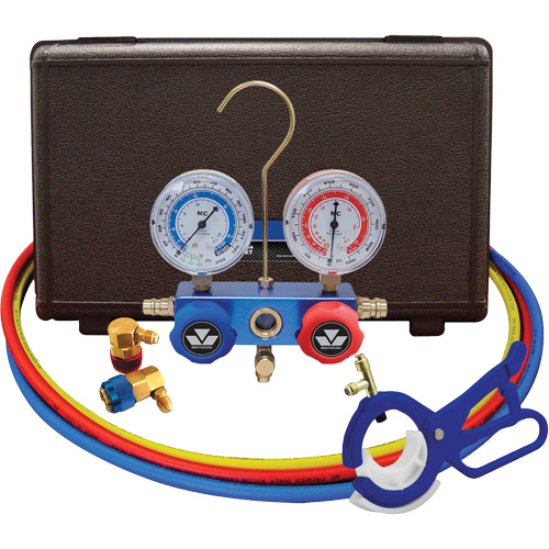 Mastercool 89660-PRO5 Automotive R134A 2-Way Manifold Gauge Set with 3-In-1 Side Mount Can Tap Valve