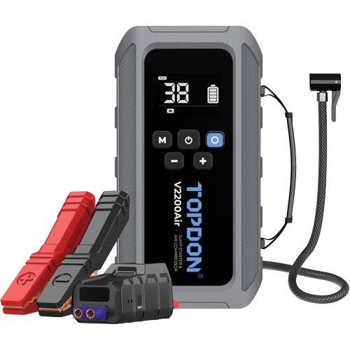 Topdon V2200AIR V2200Air 2-en-1: d&eacute;marreur de secours de 1200 A de pointe et gonfleur de pneus