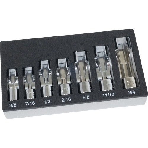 LISLE 13180 Jeu de douilles pour &eacute;crous &eacute;vas&eacute;s SAE avec plateau en mousse, 7 Morceaux, Prise de 3/8"