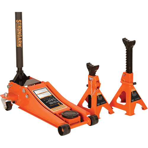 Strongarm 030618 Low Profile Service Jack with Safety Stands, 3 Ton(s) Capacity, 2-19/20" Lowered, 19-9/10" Raised, Manual Hydraulic