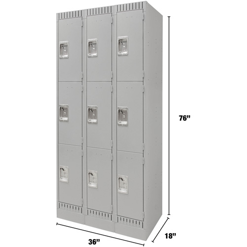 KLETON FN669 Casiers, 3 niveaux, Bloc de 3, 36" x 18" x 76", Acier, Gris, D&eacute;mont&eacute;