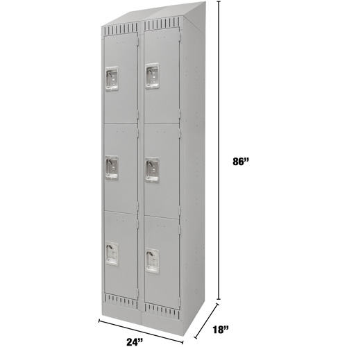 KLETON FN671 Lockers, 3 -tier, Bank of 2, 24" x 18" x 86", Steel, Grey, Knocked Down
