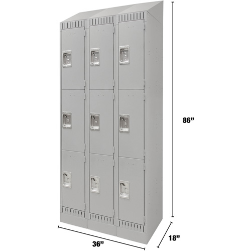 KLETON FN672 Casiers, 3 niveaux, Bloc de 3, 36" x 18" x 86", Acier, Gris, D&eacute;mont&eacute;