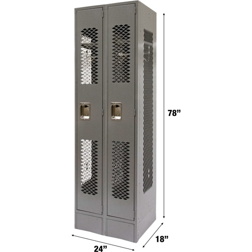 KLETON FN849 Vented Lockers, Bank of 2, 24" x 18" x 78", Steel, Grey, Knocked Down, Perforated