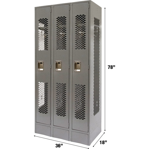 KLETON FN850 Casiers ventil&eacute;s, Bloc de 3, 36" x 18" x 78", Acier, Gris, D&eacute;mont&eacute;, Perfor&eacute;