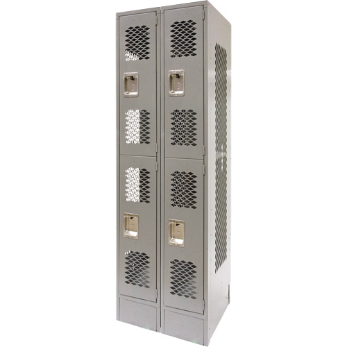 KLETON FN852 Vented Lockers, 2 -tier, Bank of 2, 24" x 18" x 78", Steel, Grey, Knocked Down, Perforated