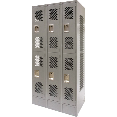 KLETON FN853 Vented Lockers, 2 -tier, Bank of 3, 36" x 18" x 78", Steel, Grey, Knocked Down, Perforated