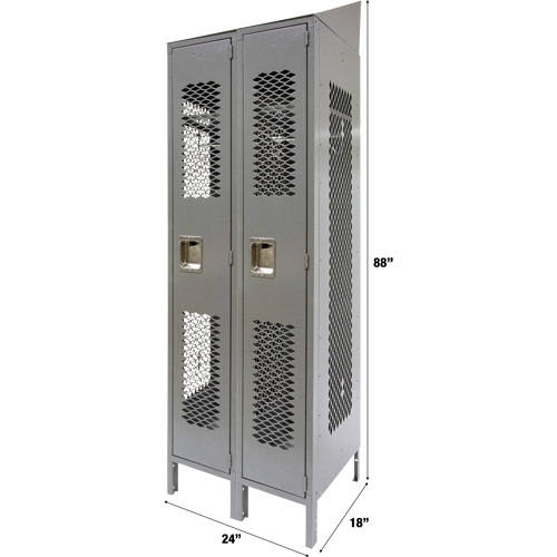 KLETON FN855 Vented Lockers, Bank of 2, 24" x 18" x 88", Steel, Grey, Knocked Down, Perforated