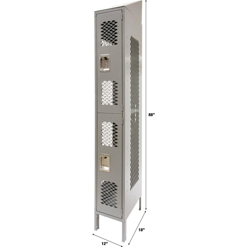 KLETON FN857 Vented Lockers, 2 -tier, 12" x 18" x 88", Steel, Grey, Knocked Down, Perforated
