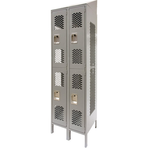 KLETON FN858 Vented Lockers, 2 -tier, Bank of 2, 24" x 18" x 88", Steel, Grey, Knocked Down, Perforated