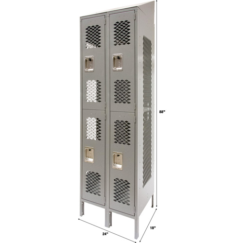 KLETON FN858 Vented Lockers, 2 -tier, Bank of 2, 24" x 18" x 88", Steel, Grey, Knocked Down, Perforated
