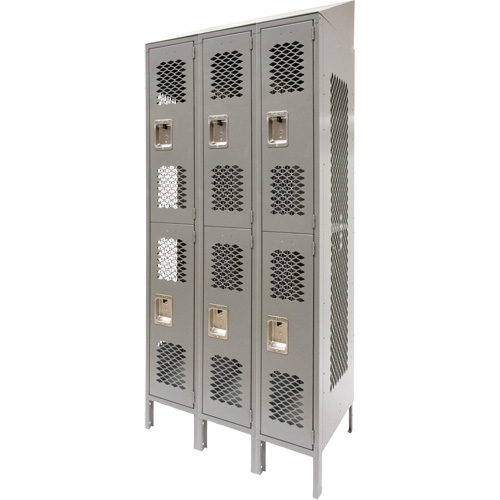 KLETON FN859 Casiers ventil&eacute;s, 2 niveaux, Bloc de 3, 36" x 18" x 88", Acier, Gris, D&eacute;mont&eacute;, Perfor&eacute;