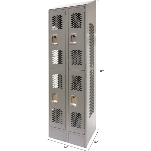 KLETON FN864 Casiers ventil&eacute;s, 2 niveaux, Bloc de 2, 24" x 18" x 88", Acier, Gris, D&eacute;mont&eacute;, Perfor&eacute;
