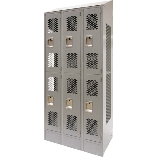 KLETON FN865 Vented Lockers, 2 -tier, Bank of 3, 36" x 18" x 88", Steel, Grey, Knocked Down, Perforated