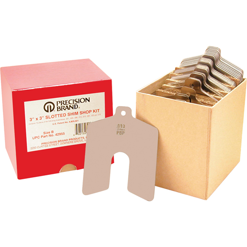 Precision Brand 42945 Slotted Shim Assortments, 2" L x 0.001"- 0.075" Thickness, 2" W, Stainless Steel