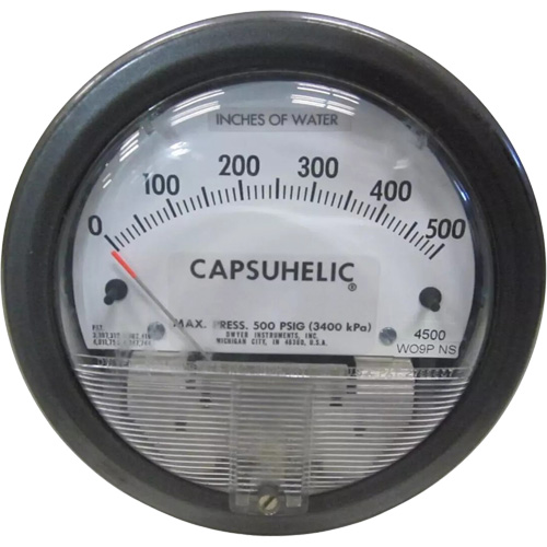 Dwyer 4500B 4000 Series Capsuhelic&reg; Differential Pressure Gauge with Case, 4" , 0 - 500 in. w.c., Panel Mount, Analogue