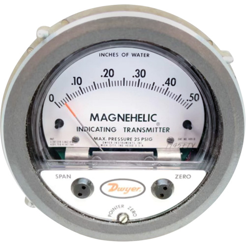 Dwyer 605-0 605 Series Magnehelic&reg; Differential Pressure Gauge & Indicating Transmitter, 4" , 0 - 0.5 in. w.c., Panel Mount, Analogue