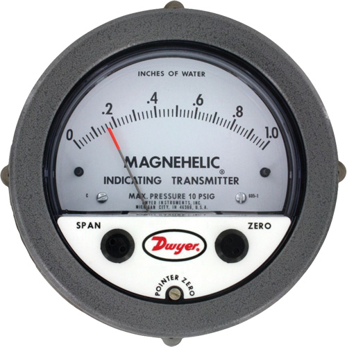 Dwyer 605-20 605 Series Magnehelic&reg; Differential Pressure Gauge & Indicating Transmitter, 4" , 0 - 20 in. w.c., Panel Mount, Analogue