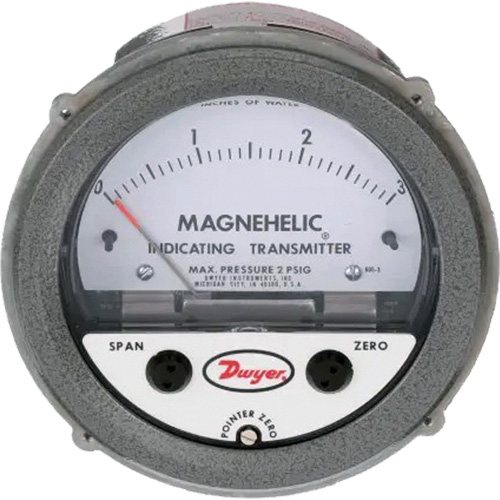 Dwyer 605-3 605 Series Magnehelic&reg; Differential Pressure Gauge & Indicating Transmitter, 4" , 0 - 3 in. w.c., Panel Mount, Analogue