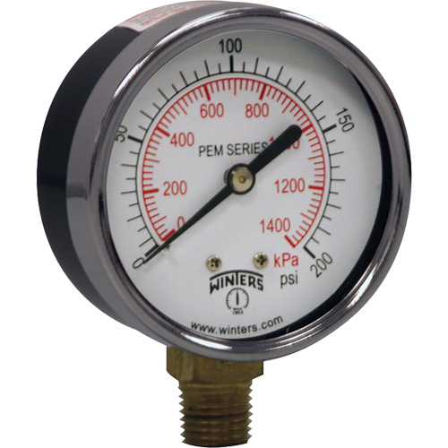 Winters PEM216 Economy Pressure Gauge, 2-1/2" , 0 - 200 psi, Bottom Mount, Analogue
