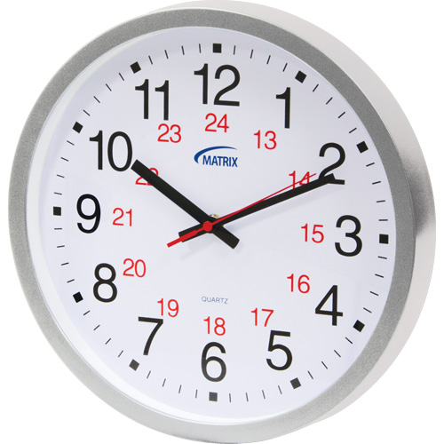 Matrix Industrial Products HT072 12/24 H Clock, Analog, Battery Operated, 12", Silver