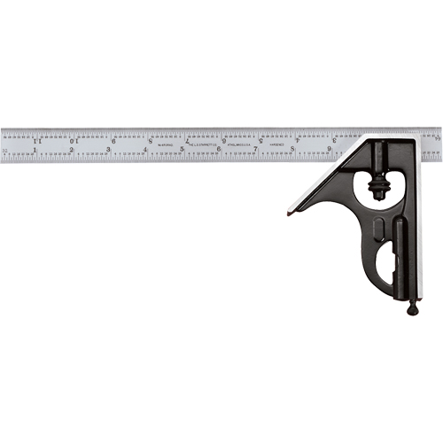 Starrett C33H-12-4R Combination Squares with Square Head - No. 33H Series with Forged & Hardened Steel Heads, 12" L, 1/64" Graduations, Steel, Satin