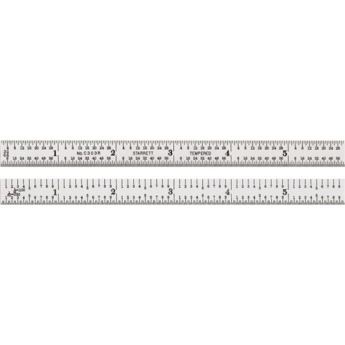 Starrett C303R-6 Full-Flexible Rule, 6" L, Steel, 1/32"/1/64"/1/10"/1/50" Graduations