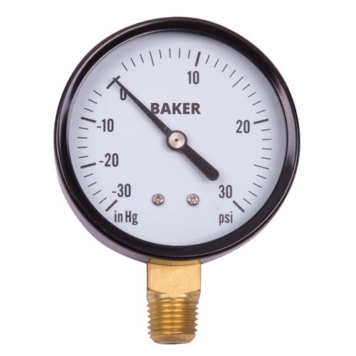 Baker LVBNA-30 Pressure Gauges, 2-1/2" , 30" Hg Vac to 30 psi, Bottom Mount, Analogue