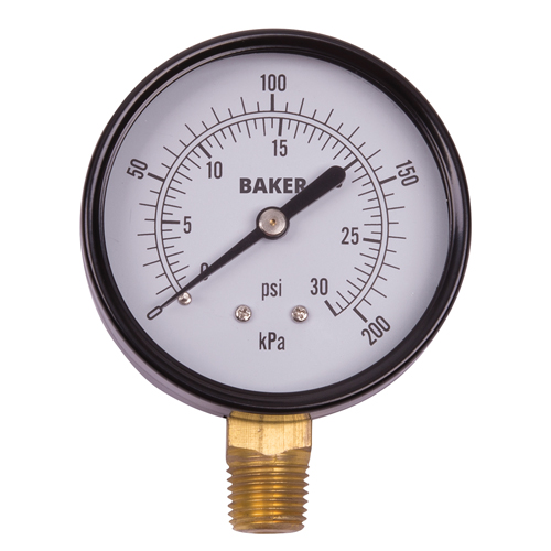 Baker LVBNA-30P Pressure Gauges, 2-1/2" , 0 - 30 psi, Bottom Mount, Analogue