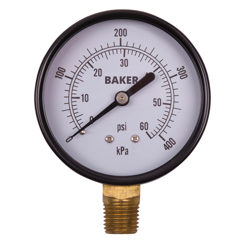 Baker LVBNA-60P Pressure Gauges, 2-1/2" , 0 - 60 psi, Bottom Mount, Analogue