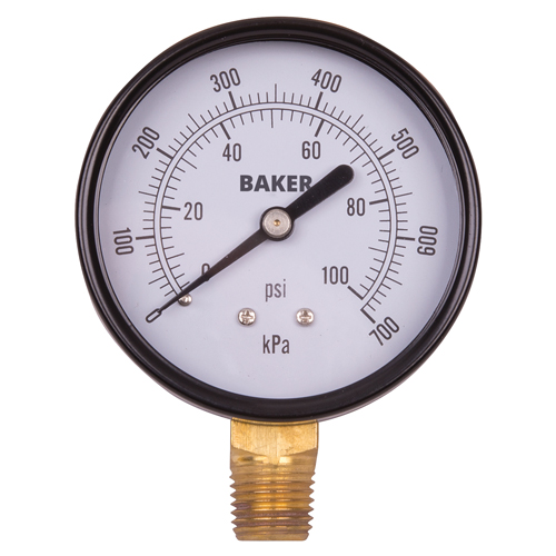 Baker LVBNA-100P Manom&egrave;tres,  2-1/2", 0 - 100 psi, Fixation inf&eacute;rieure, Analogique