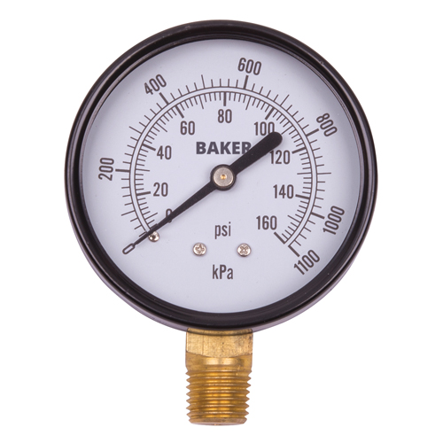 Baker LVBNA-160P Pressure Gauges, 2-1/2" , 0 - 160 psi, Bottom Mount, Analogue