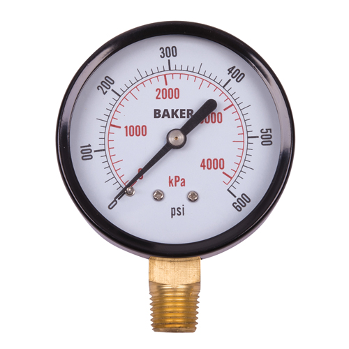 Baker LVBNA-600P Pressure Gauges, 2-1/2" , 0 - 600 psi, Bottom Mount, Analogue