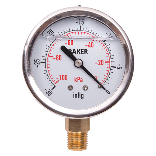 Baker AVNC-30HG Manom&egrave;tres,  2-1/2", 30" Hg-0" Vac, Fixation inf&eacute;rieure, Analogique rempli de liquide