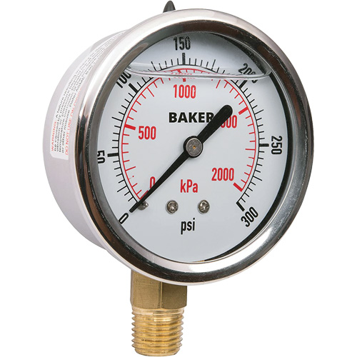 Baker AVNC-300P Manomètre, 2-1/2, 0 - 2100 kPa/0 - 300 psi, Fixation  inférieure, Analogique rempli de liquide