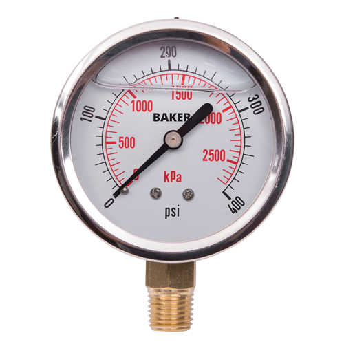 Baker AVNC-400P Pressure Gauges, 2-1/2" , 0-400 psi/0-2800 kPa, Bottom Mount, Liquid Filled Analogue