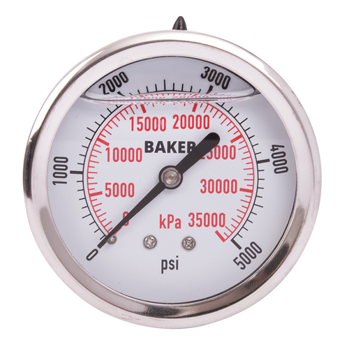 Baker AHNC-5000P Pressure Gauges, 2-1/2" , 0-5000 psi/0-35,000 kPa, Back Mount, Liquid Filled Analogue
