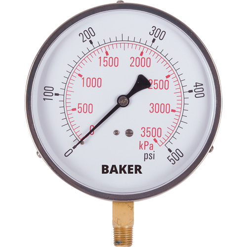 Baker 421AVND-500 Pressure Gauges, 4-1/2" , 0 - 500 psi, Bottom Mount, Analogue