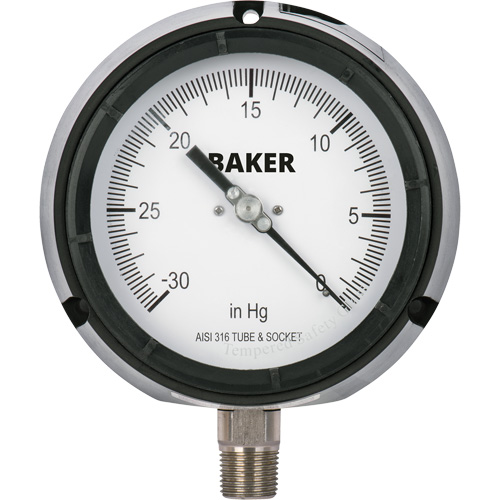 Baker LF45-30HG-1/4 Manom&egrave;tre,  4-1/2", 30" 0 Hg Vac, Fixation inf&eacute;rieure, Analogique rempli de liquide