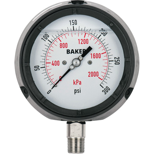 Baker LF45-15-1/4 Manom&egrave;tre,  4-1/2", 30"-0-15 psi, Fixation inf&eacute;rieure, Analogique rempli de liquide