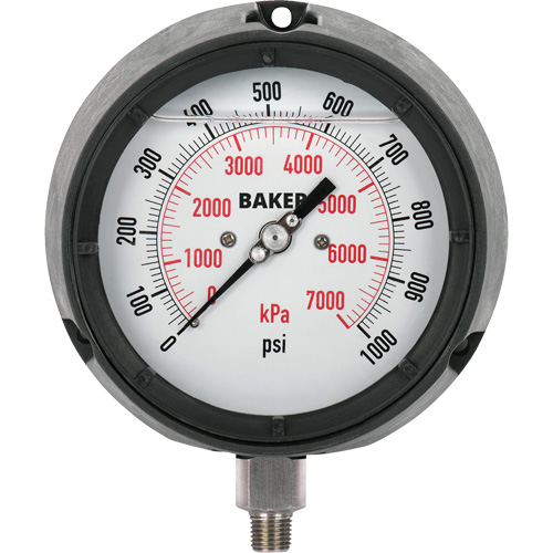 Baker LF45-1000P-1/4 Pressure Gauge, 4-1/2" , 0 - 1000 psi, Bottom Mount, Liquid Filled Analogue