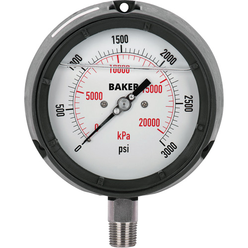 Baker LF45-3000P-1/4 Pressure Gauge, 4-1/2" , 0 - 3000 psi, Bottom Mount, Liquid Filled Analogue
