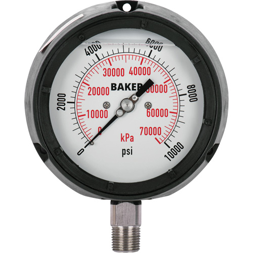Baker LF45-10000P-1/2 Pressure Gauge, 4-1/2" , 0 - 10000 psi, Bottom Mount, Liquid Filled Analogue