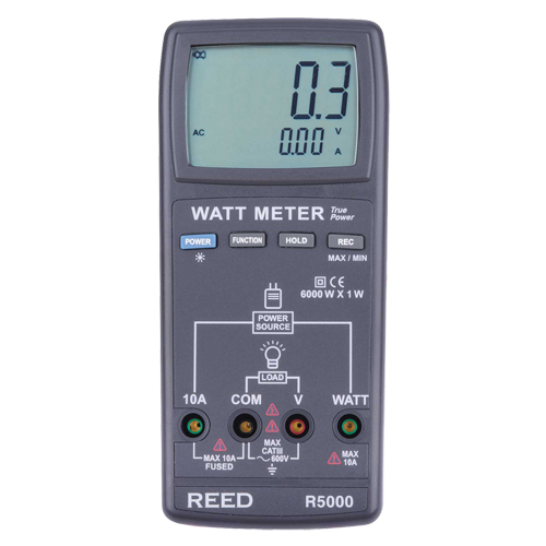 Reed Instruments R5000-NIST True RMS Watt Meter with ISO Certificate