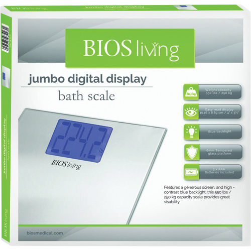 BIOS SC423_ P&egrave;se-personne &agrave; affichage num&eacute;rique g&eacute;ant, Capacit&eacute; 550 lb, Graduations 0,2 lb / 0,1 kg