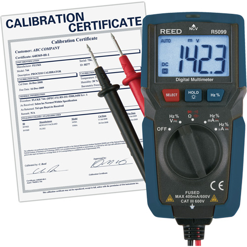 Reed Instruments R5099-NIST Multim&egrave;tre compact avec mesure de tension sans contact et certificat ISO, Tension c.a./c.c., Courant c.a./c.c.