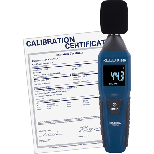 Reed Instruments R1620-NIST Bluetooth Smart Series Sound Level Meter with ISO Certificate, 30 - 130 dB Measuring Range