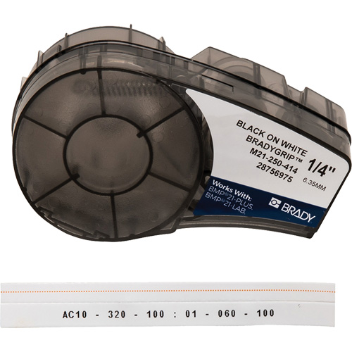 Brady M21-250-414 Print-On Hook Labels with Ribbon & Velcro&reg; Brand Hook for M21 Printers, Polyester, Black on White, 0.25" Width