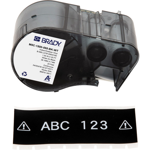 Brady M5C-1500-595-BK-WT All-Weather Labels, Vinyl, White on Black, 1.5" Width