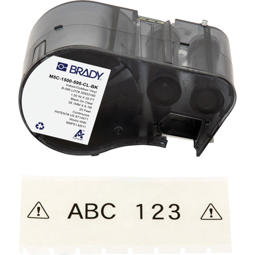 Brady M5C-1500-595-CL-BK All-Weather Labels, Vinyl, Black on Clear, 1.5" Width